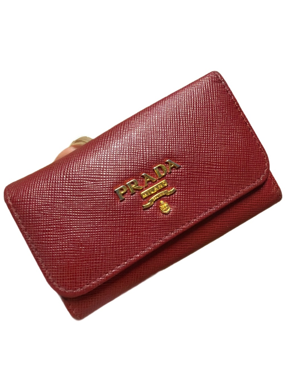 Prada saffiano key holder with logo